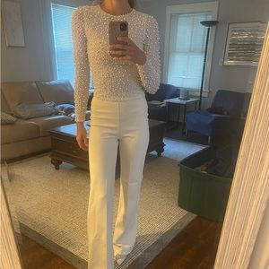Alice and Olivia Delaina embellished pearl white top